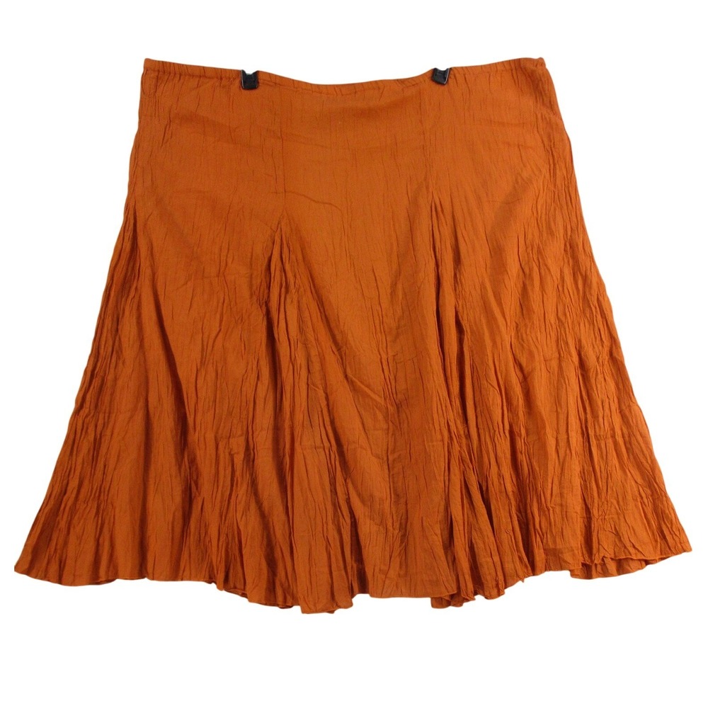 Mlle Gabrielle Crinkle Gauze Midi Skirt Womens 2X Rust Orange Pleated Cotton